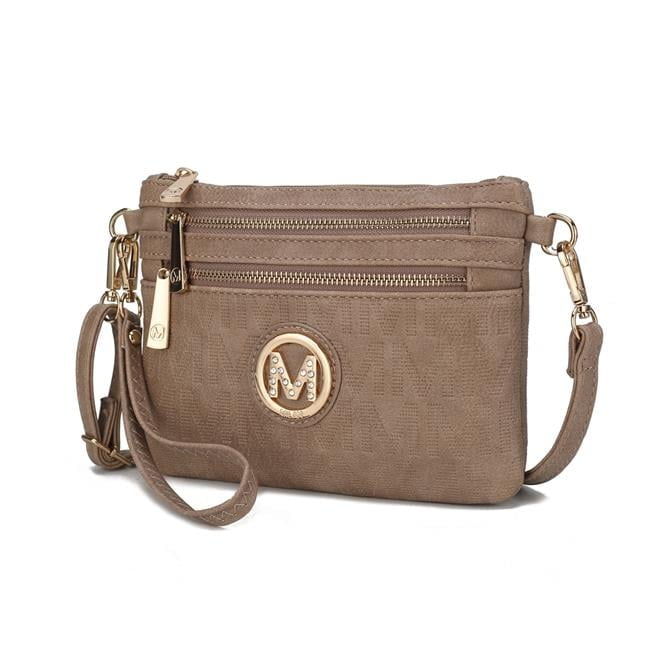 Womens Roonie Milan M Signature Wristlet Crossbody Bag, Taupe