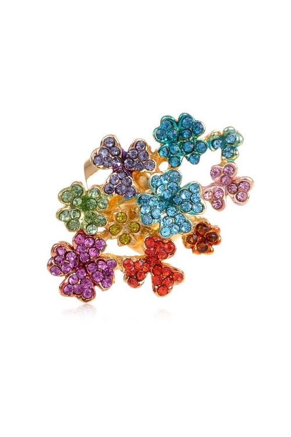 Womens Rose Blue Multicolored Flower Adjustable Statement Rings