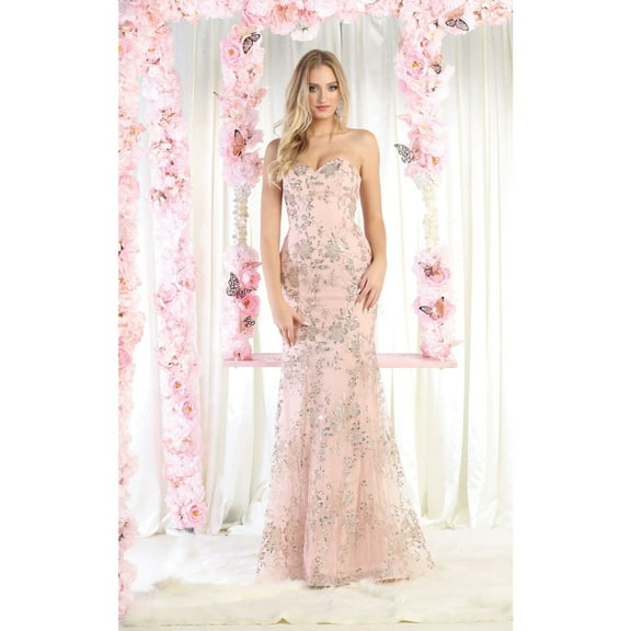 Womens Rose Gold Formal Red Carpet Evening Long Sweetheart Strapless Mermaid Plus Size Dress