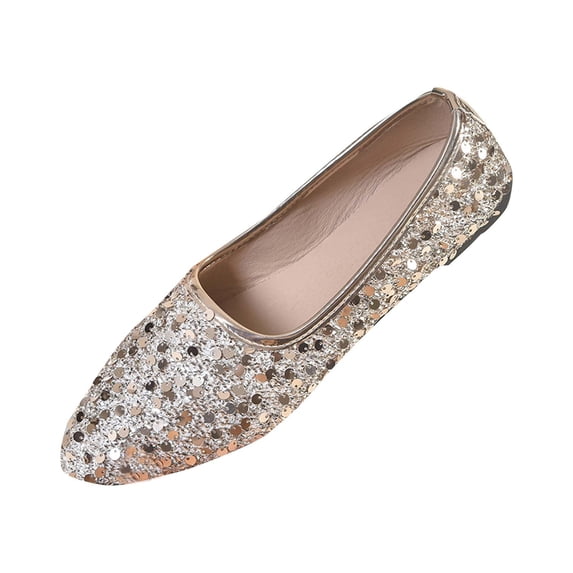 Womens Rose Gold Glitter Ballet Flats Pointed Toe | Sparkly Party Evening Wedding Guest Shoes | Comfortable Slip-On Sequin Flat Shoes for Women,Size 7