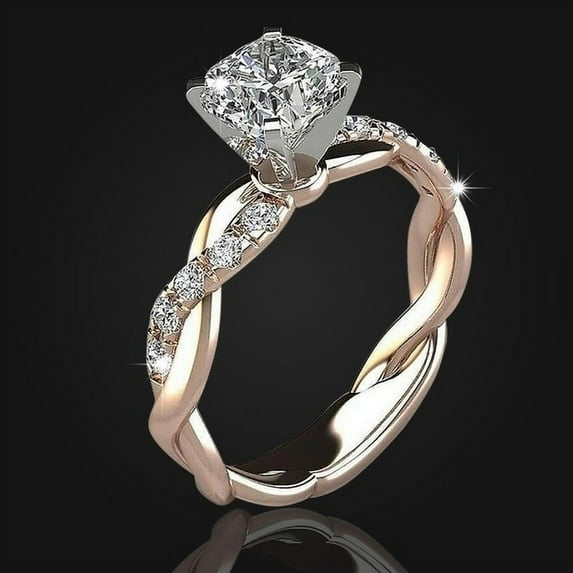Womens Rose Gold Plated Lingering 18K Gold Diamond Ring
