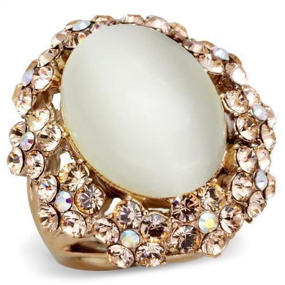 Womens Rose Gold Ring Anillo Para Mujer Stainless Steel Ring with Synthetic Cat Eye in White Nola