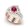 thumbnail image 1 of Womens Rose Gold Ruby Flower Ring With Diamond Accent Fashion Jewelry Gift For Birthday Anniversary Glam Style, 1 of 6