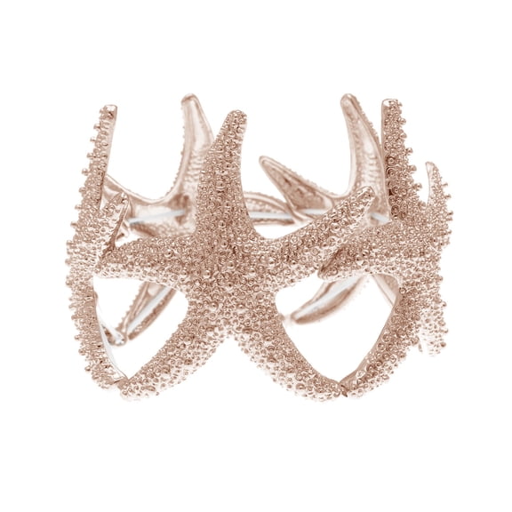 Womens Rose Gold Shiny Textured Starfish Stretch Bangle Cuff Statement Bracelet