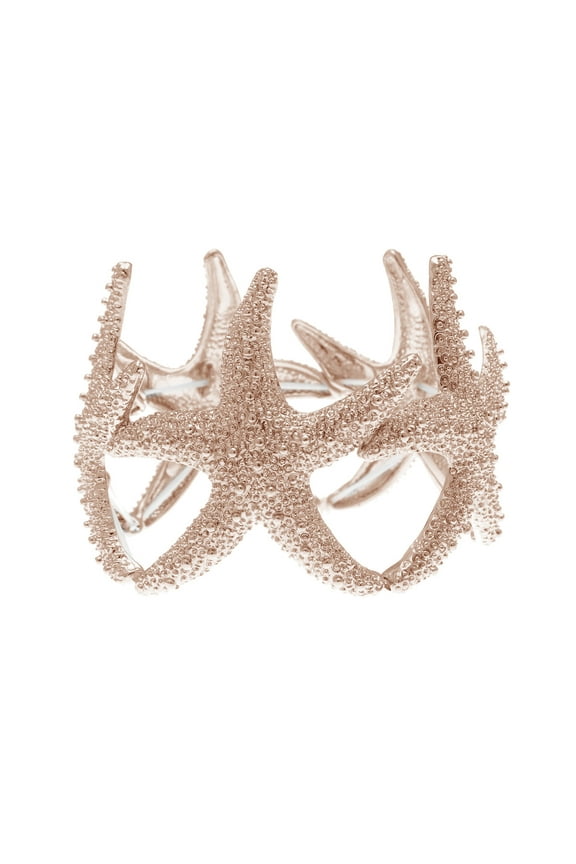 Womens Rose Gold Shiny Textured Starfish Stretch Bangle Cuff Statement Bracelet