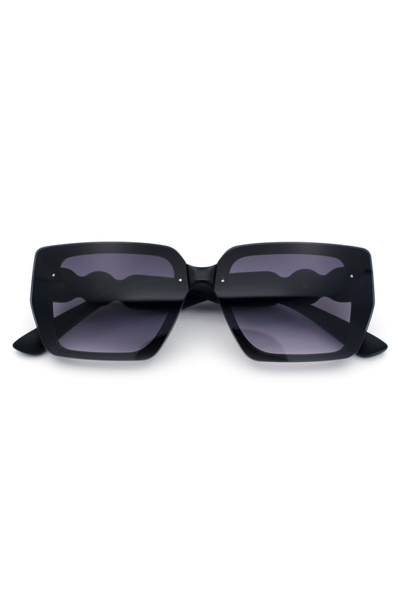 Womens Rose Metal Button Gem Arm Rimless Rectangle Designer Fashion Sunglasses Black - Smoke