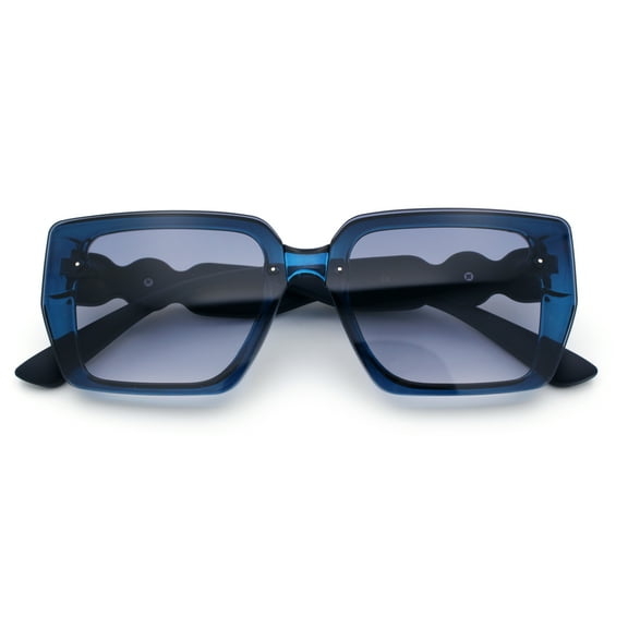 Womens Rose Metal Button Gem Arm Rimless Rectangle Designer Fashion Sunglasses Blue - Smoke