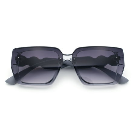 Womens Rose Metal Button Gem Arm Rimless Rectangle Designer Fashion Sunglasses Clear Grey - Smoke