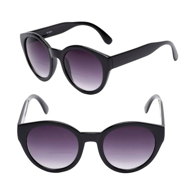 Womens Round Cat Eye Bifocal Sunglasses - 2 Pair Included with Soft Carrying Cases