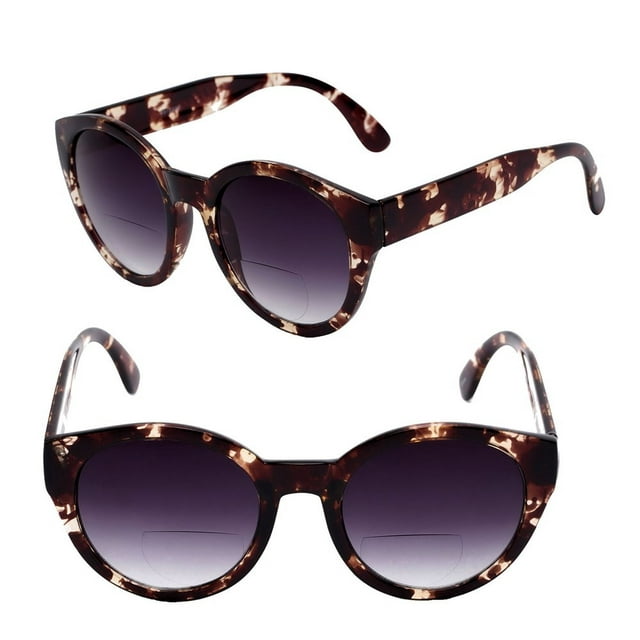 Womens Round Cat Eye Bifocal Sunglasses - 2 Pair Included with Soft Carrying Cases