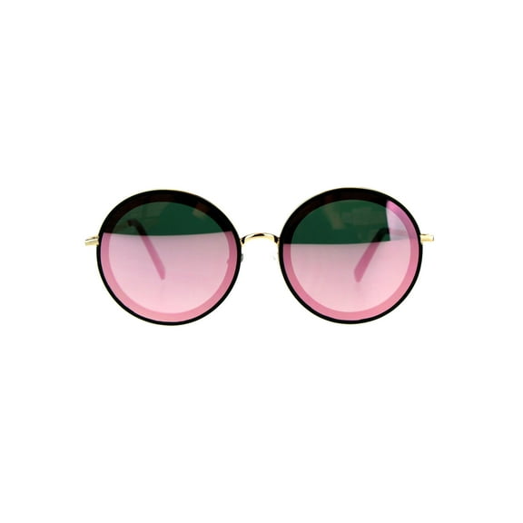 Womens Round Circle Lens Mod Minimal Designer Sunglasses Black Pink Mirror