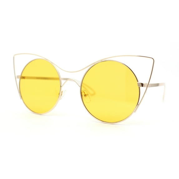 Womens Round Circle Lens Negative Space Wire Rim Cat Eye Sunglasses Gold - Yellow