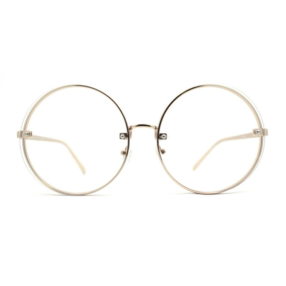 Womens Round Circle Lens Rimless Hippie Metal Rim Eyeglasses Gold