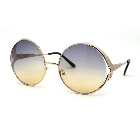 Womens Round Circle Lens Side Visor Retro Sunglasses Gold Black Brown