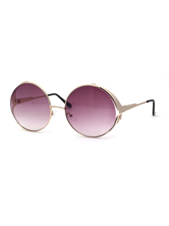 Womens Round Circle Lens Side Visor Retro Sunglasses Gold Purple