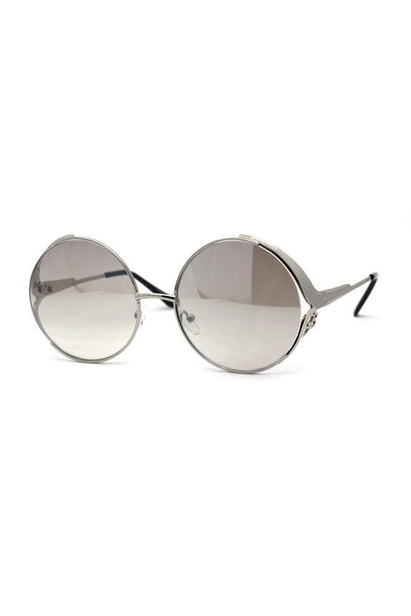 Womens Round Circle Lens Side Visor Retro Sunglasses Silver Grey Mirror