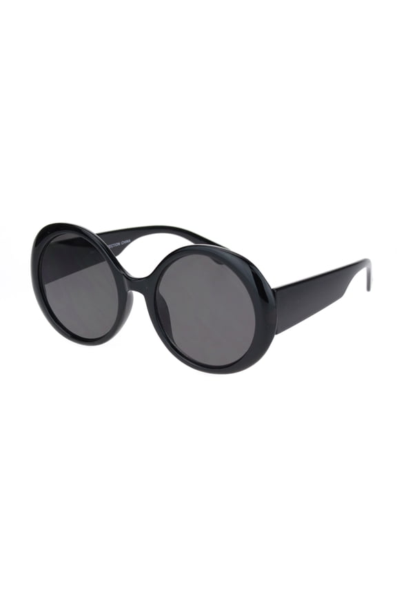 Womens Round Circle Mod Fashion Thick Plastic Wizard Sunglasses All Black