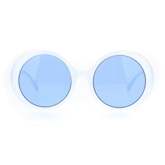 Womens Round Circle Mod Hippie Color Lens Plastic Wizard Sunglasses White Blue