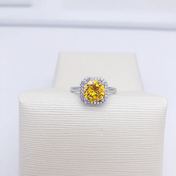 Womens Round Colored Gemstone Ring Copper Zircon Light Luxury Geometric Design Festival Holiday Jewelry Gift Holiday