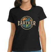 Womens Round Earther Funny Anti Flat Earth Society Member Retro Shirt Black