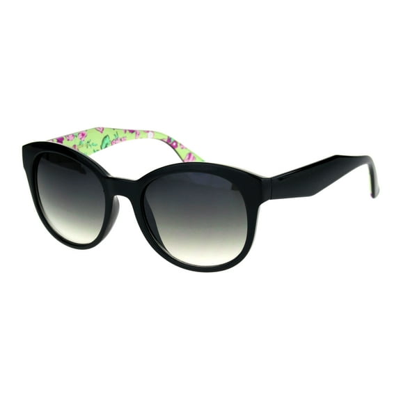 Womens Round Minimal Horn Rim Boyfriend Plastic Sunglasses Black Green