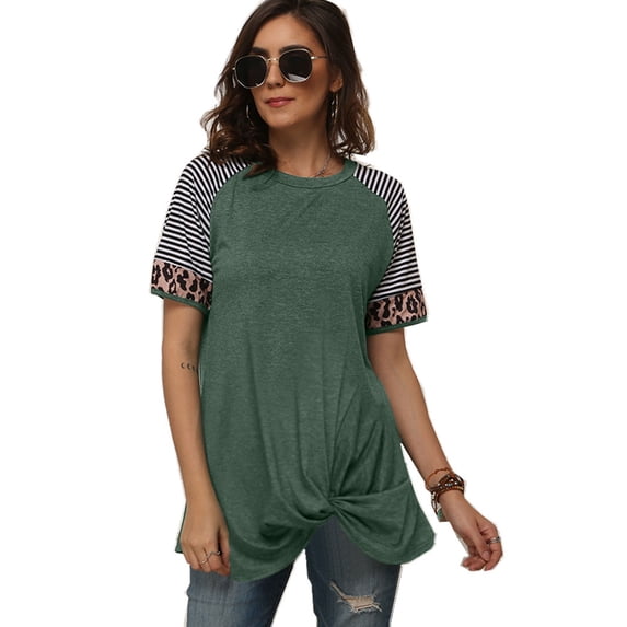 Womens Round Neck Blouses T-Shirts Plus Size Blouse Tops Shirt Short Sleeve Loose Tops Blouse Fashion Irregular Patchwork Tops T-shirt