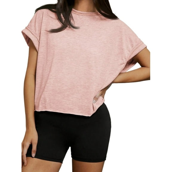 Womens Round Neck Cutout Back Batwing Sleeve Tee Summer Blouse For Women