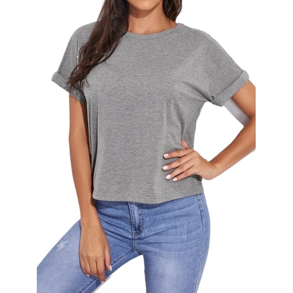 Womens Round Neck Cutout Twisted Back Short Sleeve Tee Summer Blouse For Women