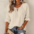 thumbnail image 1 of Womens Round Neck Half Sleeve Tops Keyhole Ruffled Cuff Retro Shirts Casual Soft Loose Fit Blouses 2XL, 1 of 7
