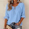 thumbnail image 1 of Womens Round Neck Half Sleeve Tops Keyhole Ruffled Cuff Retro Shirts Casual Soft Loose Fit Blouses L, 1 of 7