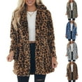 thumbnail image 1 of Womens Round Neck Leopard Print Plush Coat Pocket Suitable for Basic Model Autumn and Winter Wear 2025 Blue XL, 1 of 5