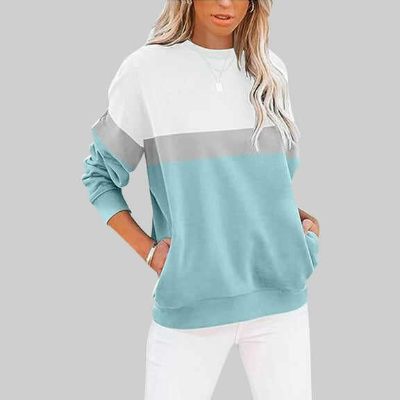 Womens Round Neck Long Sleeve Solid Sweatshirt Casual Cute Top Long Sleeve Loose Fashion Sweatshirt Hooded Shirt Women Comfy Sweatsuits Women Cute Sweatshirts for Women Fitted Jacket with Hood Fall