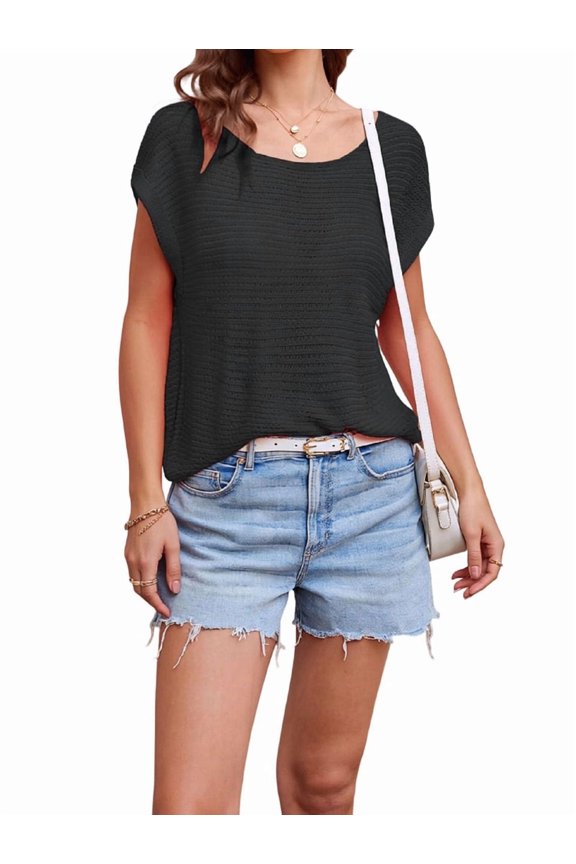 Womens Round Neck Loose Fit Casual Knit Sweater for Women Cozy Pullover Top for Daily Wear Black L
