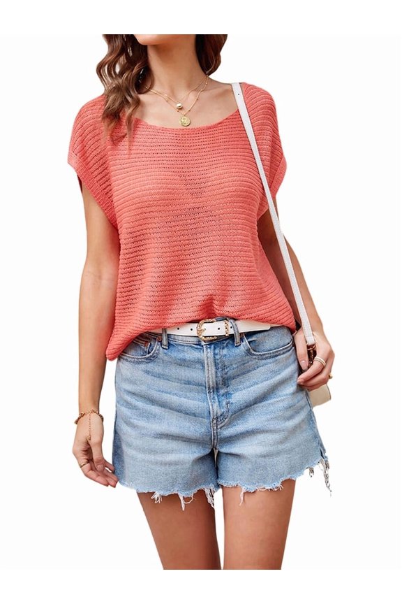 Womens Round Neck Loose Fit Casual Knit Sweater for Women Cozy Pullover Top for Daily Wear Red Leather M