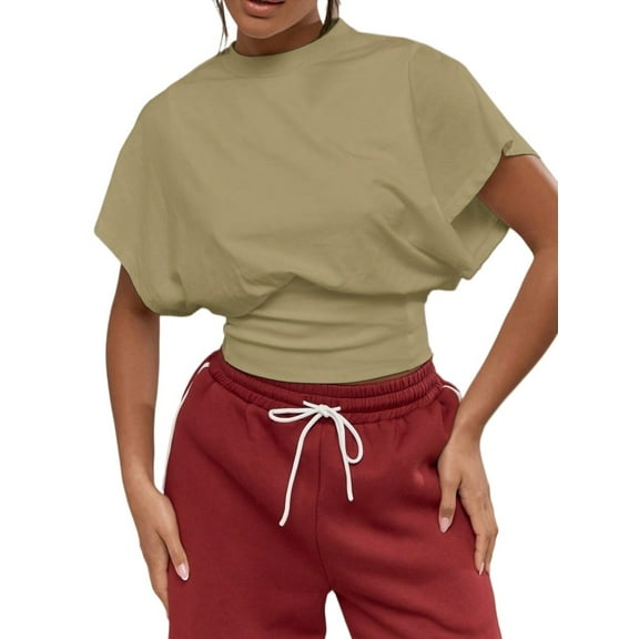 Womens Round Neck Oversized Cropped T-Shirt Summer Blouse For Women