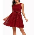 thumbnail image 1 of Womens Round Neck Puff Sleeveless Sleeve Dresses Casual Summer Tie Waist Dress Floral Lace Cocktail Party Dress on Clearance, 1 of 4