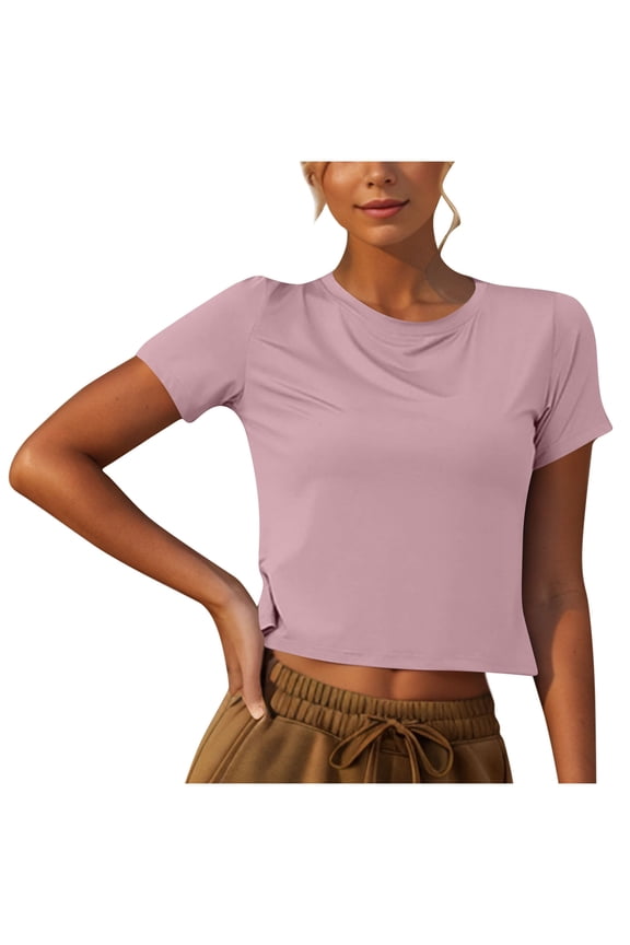 Womens Round Neck Quick Dry Yoga Shirt Short Sleeve Sports Top Fitness Workout Clothes 2025 Casual Comfort Stretchy Breathable