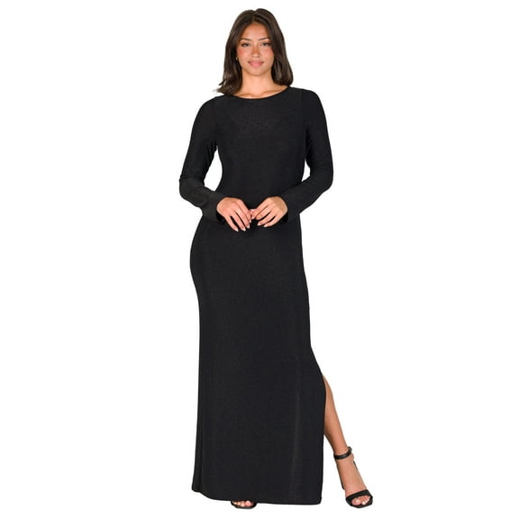 Womens Round Neck Shimmery Maxi Dress