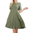 thumbnail image 1 of Womens Round Neck Short Sleeve Stretch Cotton Side Pocket A-line Fit & Flare Dress, 1 of 3