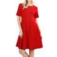 thumbnail image 1 of Womens Round Neck Short Sleeve Stretch Cotton Side Pocket A-line Fit & Flare Dress, 1 of 3
