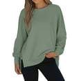 thumbnail image 1 of Womens Round Neck Sweatshirts Causal Loose Outdoor Pullover Tops Long Sleeve Side Split Comfortable Sweatshirt Army Green L, 1 of 9