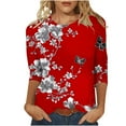thumbnail image 1 of Womens Round Neck T-Shirts Loose Fit Tunic Tops 3/4 Length Sleeve Graphic Tee Plus Size Fall Summer Spring Tshirts (4XL, Red), 1 of 7
