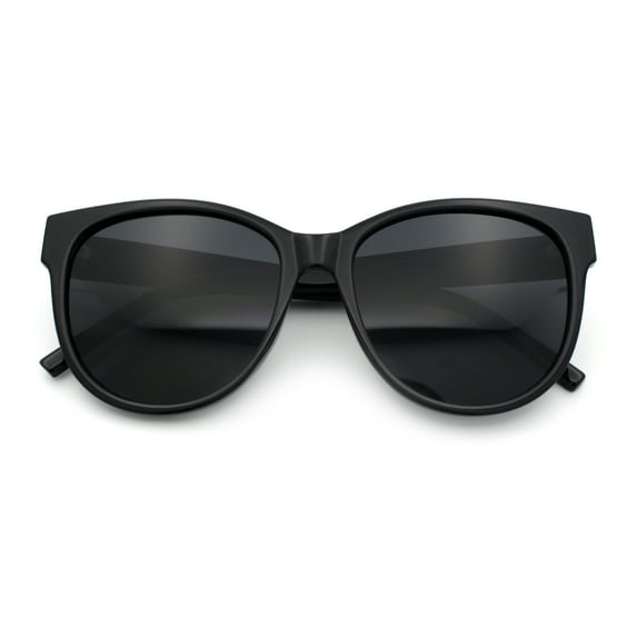 Womens Round Oversized Horned High Temple Fem Fashion Sunglasses All Black