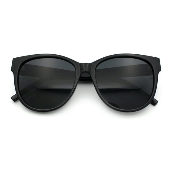 Womens Round Oversized Horned High Temple Fem Fashion Sunglasses All Black