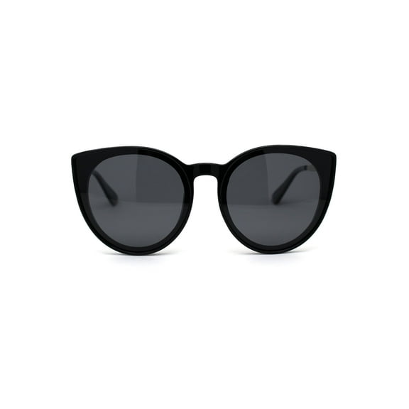 Womens Round Polarized Oversize Cat Eye Chic Plastic Retro Sunglasses All Black