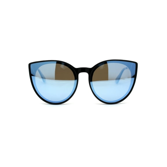 Womens Round Polarized Oversize Cat Eye Chic Plastic Retro Sunglasses Black Blue Mirror