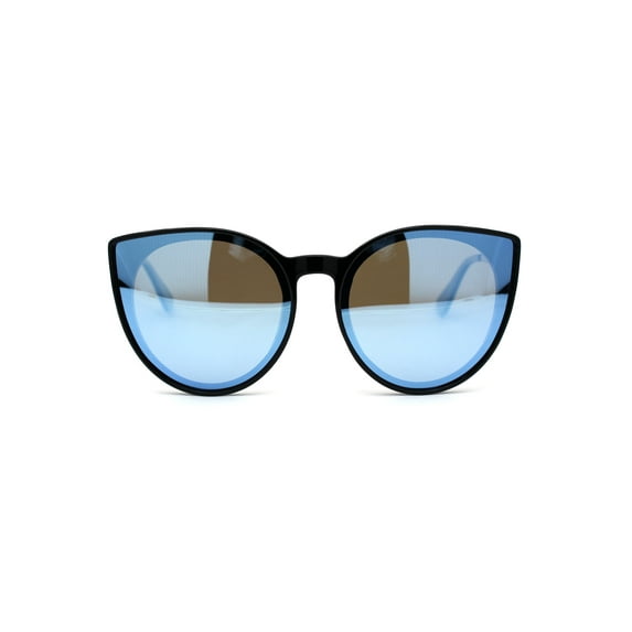 Womens Round Polarized Oversize Cat Eye Chic Plastic Retro Sunglasses Black Blue Mirror