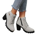 thumbnail image 1 of Womens Round Toe Lace Up Mid Heel Ankle Boots Women's Fashion Casual Short Boots Solid Color Side Zipper Ankle Boots, 1 of 8