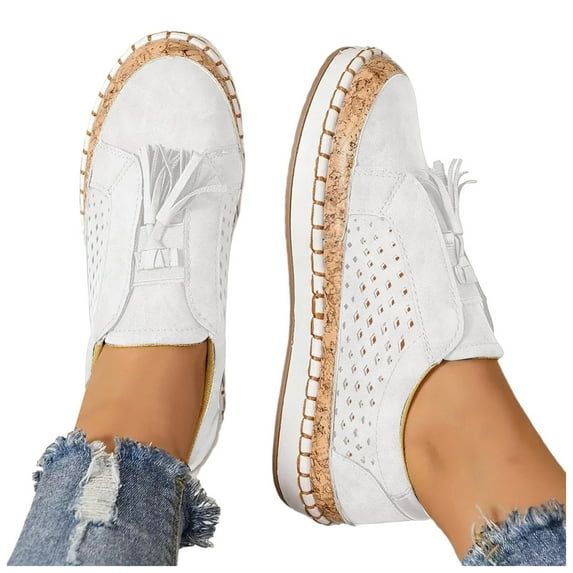 Womens Round Toe Platform Sneakers Fashion Fringe Lace up Shoes Trendy Hollow Out Breathable Casual Sneakers