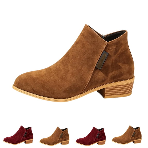 Womens Round Toe Side Zipper Block Heel Boots | Womens Fall Casual Comfortable Closed Toe Zip Up Low Chunky Heel Ankle Booties, Vintage Faux Suede Dress Shoes Brown 39